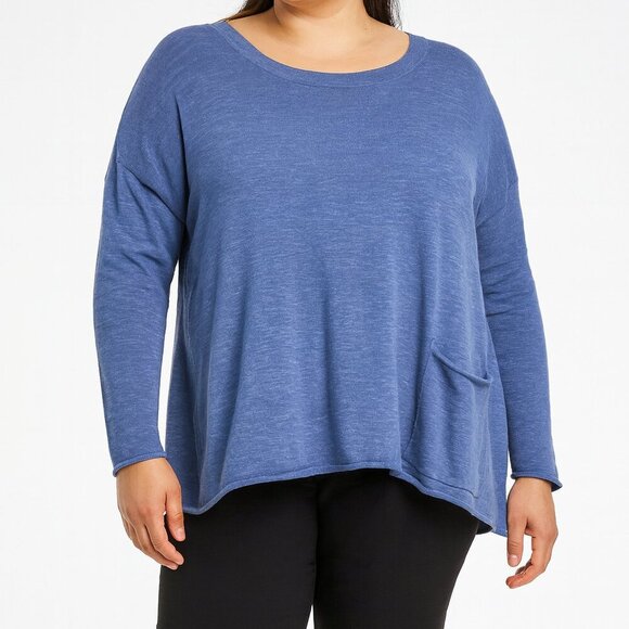 Eileen Fisher Blue Relaxed Fit Organic Linen Cotton Blend Lagenlook Tunic Top 1X - Picture 12 of 12